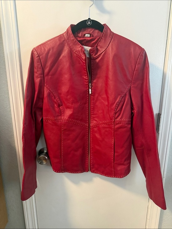 Pamela McCoy Jackets & Blazers - Pamela McCoy Red Leather Zip Jacket